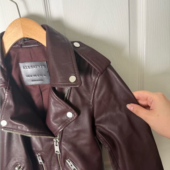 All saints Balfern Leather Jacket Deep Berry 2 - Picture 5 of 11
